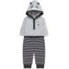 Little Me Baby Boys’ 2-Piece 100% Cotton Hooded Onesie and Pant Set, 0-24 Months(Grey Racoon)