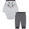 Little Me Baby Boys’ 2-Piece 100% Cotton Hooded Onesie and Pant Set, 0-24 Months(Grey Racoon)