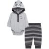 Little Me Baby Boys’ 2-Piece 100% Cotton Hooded Onesie and Pant Set, 0-24 Months(Grey Racoon)