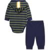 Little Me Baby Boys’ 2-Piece 100% Cotton Hooded Onesie and Pant Set, 0-24 Months(Navy Football)