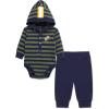 Little Me Baby Boys’ 2-Piece 100% Cotton Hooded Onesie and Pant Set, 0-24 Months(Navy Football)