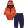 Little Me Baby Boys’ 2-Piece 100% Cotton Hooded Onesie and Pant Set, 0-24 Months(Navy Tiger)