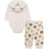Little Me Baby Boys’ 2-Piece 100% Cotton Hooded Onesie and Pant Set, 0-24 Months(Oatmeal Bear)