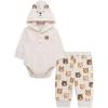 Little Me Baby Boys’ 2-Piece 100% Cotton Hooded Onesie and Pant Set, 0-24 Months(Oatmeal Bear)