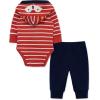 Little Me Baby Boys’ 2-Piece 100% Cotton Hooded Onesie and Pant Set, 0-24 Months(Peacoat/Cranberry)