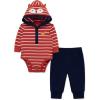 Little Me Baby Boys’ 2-Piece 100% Cotton Hooded Onesie and Pant Set, 0-24 Months(Peacoat/Cranberry)