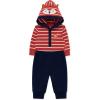 Little Me Baby Boys’ 2-Piece 100% Cotton Hooded Onesie and Pant Set, 0-24 Months(Peacoat/Cranberry)