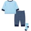 Little Me Baby Boys’ 3-Piece Jogger Set, Crew Neck Shirt, Stripe Pant, and Coordinating Socks, 3 to 24 Months(Baltic Blue)