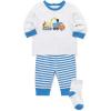 Little Me Baby Boys’ 3-Piece Jogger Set, Crew Neck Shirt, Stripe Pant, and Coordinating Socks, 3 to 24 Months(Campanula Blue Stripe)