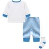 Little Me Baby Boys’ 3-Piece Jogger Set, Crew Neck Shirt, Stripe Pant, and Coordinating Socks, 3 to 24 Months(Campanula Blue Stripe)
