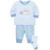 Little Me Baby Boys’ 3-Piece Jogger Set, Crew Neck Shirt, Stripe Pant, and Coordinating Socks, 3 to 24 Months(Della Robbia Blue)