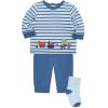 Little Me Baby Boys’ 3-Piece Jogger Set, Crew Neck Shirt, Stripe Pant, and Coordinating Socks, 3 to 24 Months(Dutch Blue Trucks)