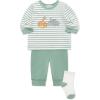 Little Me Baby Boys’ 3-Piece Jogger Set, Crew Neck Shirt, Stripe Pant, and Coordinating Socks, 3 to 24 Months(Granite Green)