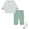Little Me Baby Boys’ 3-Piece Jogger Set, Crew Neck Shirt, Stripe Pant, and Coordinating Socks, 3 to 24 Months(Granite Green)