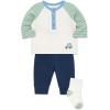 Little Me Baby Boys’ 3-Piece Jogger Set, Crew Neck Shirt, Stripe Pant, and Coordinating Socks, 3 to 24 Months(Insignia Blue Jeep)
