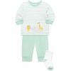 Little Me Baby Boys’ 3-Piece Jogger Set, Crew Neck Shirt, Stripe Pant, and Coordinating Socks, 3 to 24 Months(Lichen/Multi)