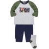 Little Me Baby Boys’ 3-Piece Jogger Set, Crew Neck Shirt, Stripe Pant, and Coordinating Socks, 3 to 24 Months(Peaccoat Football)