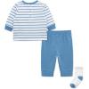 Little Me Baby Boys’ 3-Piece Jogger Set, Crew Neck Shirt, Stripe Pant, and Coordinating Socks, 3 to 24 Months(Silver Lake Blue/White)