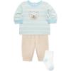 Little Me Baby Boys’ 3-Piece Jogger Set, Crew Neck Shirt, Stripe Pant, and Coordinating Socks, 3 to 24 Months(Smoke Grey/Corydalis Blue)
