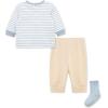 Little Me Baby Boys’ 3-Piece Jogger Set, Crew Neck Shirt, Stripe Pant, and Coordinating Socks, 3 to 24 Months(Tan Woof)