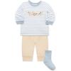 Little Me Baby Boys’ 3-Piece Jogger Set, Crew Neck Shirt, Stripe Pant, and Coordinating Socks, 3 to 24 Months(Tan Woof)