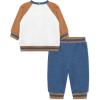 Little Me Clothes for Baby Boys’ 100% Cotton Active Set, Pull on Pants and Sweater, 3 Months to 12 Months(Blue/Western Brown)