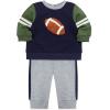 Little Me Clothes for Baby Boys’ 100% Cotton Active Set, Pull on Pants and Sweater, 3 Months to 12 Months(Navy/Grey Football)