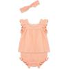 Little Me Clothes for Baby Girls’ Gauze Sunsuit and Headband Set, 3-12 Months(Peach Pearl)