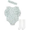 Little Me Clothes for Baby Girls’ Woven Bubble Romper, Matching Headband, and Socks Set, 3 Months to 12 Months(Blue Floral)