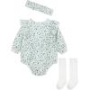 Little Me Clothes for Baby Girls’ Woven Bubble Romper, Matching Headband, and Socks Set, 3 Months to 12 Months(Blue Floral)