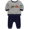 Little Me Clothes for Baby Girl’s and Boy’s Velour Sweatshirt Tracksuit, Jogger Sets, 3 Months to 12 Months(Peacoat Dino Stripe)