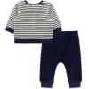 Little Me Clothes for Baby Girl’s and Boy’s Velour Sweatshirt Tracksuit, Jogger Sets, 3 Months to 12 Months(Peacoat Dino Stripe)