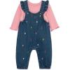 Little Me Essentials for Baby Girls and Boys Woven Jumpers and Coverall Overalls Set, Newborn to 24 Months(Med Denim/Peony)