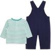 Little Me Essentials for Baby Girls and Boys Woven Jumpers and Coverall Overalls Set, Newborn to 24 Months(Peacoat/Agate Green Trucks)