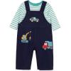 Little Me Essentials for Baby Girls and Boys Woven Jumpers and Coverall Overalls Set, Newborn to 24 Months(Peacoat/Agate Green Trucks)