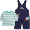 Little Me Essentials for Baby Girls and Boys Woven Jumpers and Coverall Overalls Set, Newborn to 24 Months(Peacoat/Agate Green Trucks)