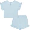 Little Me Simply Essential Solids 100% Organic Clothes for Baby Girls’ 2-Piece Short Sets, 12 Months – 4 Toddler(Blue)