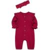 Little Me Simply Essential Solids Clothes for Baby Girls’ Jumpsuit and Coordinating Headband Set, 3 Months to 12 Months(Red Bud)