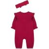 Little Me Simply Essential Solids Clothes for Baby Girls’ Jumpsuit and Coordinating Headband Set, 3 Months to 12 Months(Red Bud)