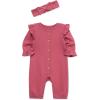 Little Me Simply Essential Solids Clothes for Baby Girls’ Jumpsuit and Coordinating Headband Set, 3 Months to 12 Months(Rose Wine)