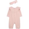 Little Me Simply Essential Solids Clothes for Baby Girls’ Jumpsuit and Coordinating Headband Set, 3 Months to 12 Months(Silver Pink)