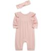 Little Me Simply Essential Solids Clothes for Baby Girls’ Jumpsuit and Coordinating Headband Set, 3 Months to 12 Months(Silver Pink)