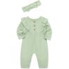 Little Me Simply Essential Solids Clothes for Baby Girls’ Jumpsuit and Coordinating Headband Set, 3 Months to 12 Months(Smoke Green)