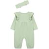 Little Me Simply Essential Solids Clothes for Baby Girls’ Jumpsuit and Coordinating Headband Set, 3 Months to 12 Months(Smoke Green)