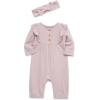 Little Me Simply Essential Solids Clothes for Baby Girls’ Jumpsuit and Coordinating Headband Set, 3 Months to 12 Months(Violet)