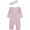 Little Me Simply Essential Solids Clothes for Baby Girls’ Jumpsuit and Coordinating Headband Set, 3 Months to 12 Months(Violet)