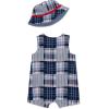 Little Me baby-boys 2-piece Seersucker Sunsuit Swim Essentials Playwear and Hat Set(Medieval Blue/Multi)