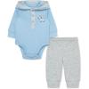 Little Me Baby Boys’ 2-Piece 100% Cotton Hooded Onesie and Pant Set, 0-24 Months(Blue Bell)