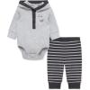 Little Me Baby Boys’ 2-Piece 100% Cotton Hooded Onesie and Pant Set, 0-24 Months(Grey Racoon)