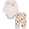 Little Me Baby Boys’ 2-Piece 100% Cotton Hooded Onesie and Pant Set, 0-24 Months(Oatmeal Bear)